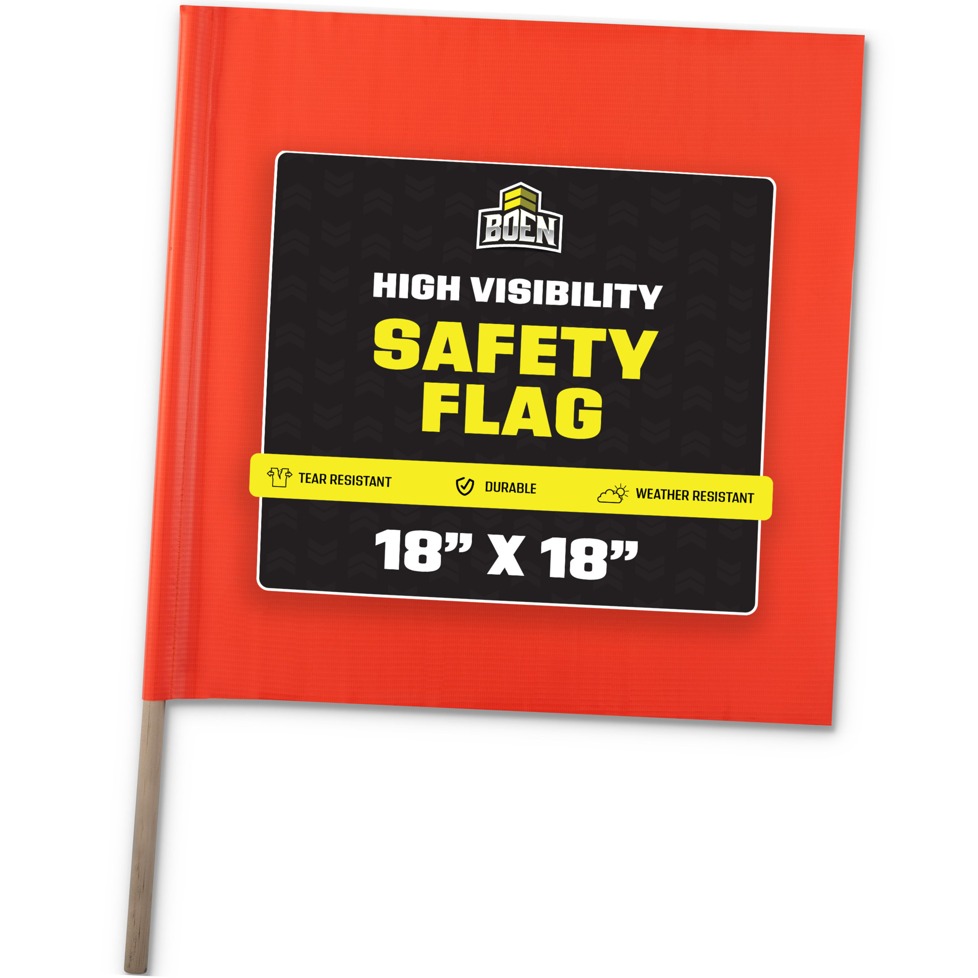 Boen Orange Safety Flag 18 in x 18 in, for Construction Sites, Traffic Control & Oversized Loads